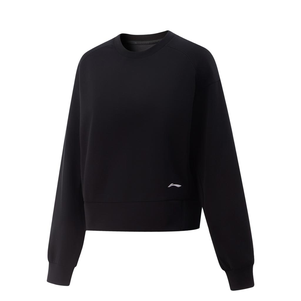 Li-Ning Comfortable Loose Fit Drop Shoulder Simple Versatile Solid Color Crew Neck Pullover Sweatshirt Women Sweatshirt Black AWDV508-5