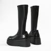 Round Toe Shoes for Women Wedge Heel Footwear Platform Leather Winter Knee High Shaft Long Ladies Boots Spring 2024 on Promotion