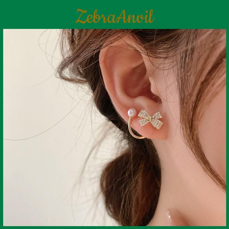 Trendy Korean Bowknot Earrings With Full Rhinestones For Women Fashion Accessories