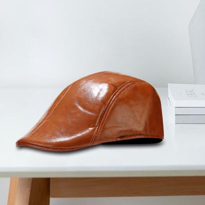 Herrenmütze im Vintage-Stil, einfarbig, glattes Kunstleder, fortgeschrittene Mütze, Herrenmütze mittleren Alters, Baskenmütze für kaltes Wetter, Wandern, Reisen, englische Zeitungsjungenmütze
