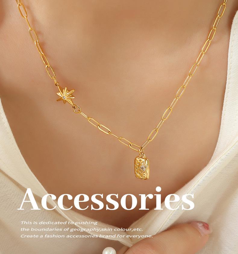 European Winter Zircon Hexagram Pendant Necklace In 18K Gold-Plated Titanium Steel