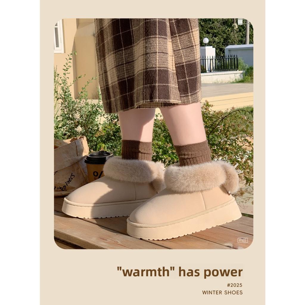 Bavlněné pantofle s mašlí pro ženy, zimní s patou v tašce s plyšovými bavlněnými botami, dívčí styl, teplé a se silnou podrážkou pro venkovní nošení