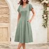 Women's Summer Fashion V-Neck Ruffle Sleeve Retro Elegant Midi Dress