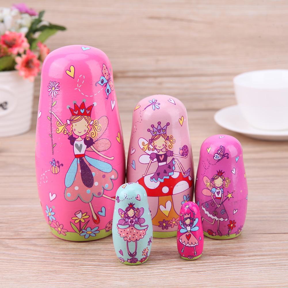 5pcs//Set Wooden Angel Fairy Russian Babushka Matryoshka Nesting Dolls