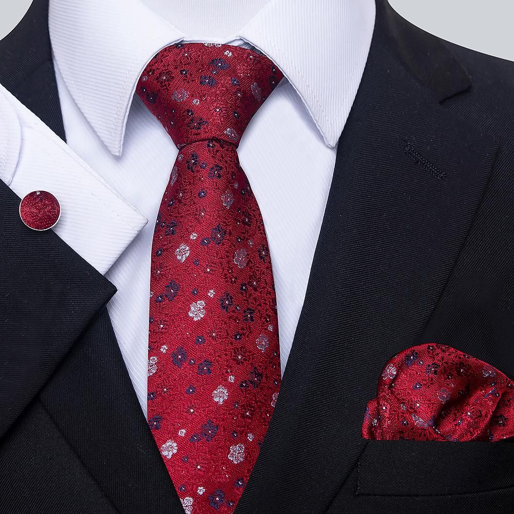 Korean Version Of Casual Floral Tie Men'S Jacquard Polyester Silk Pocket Towel Cufflink Tie Set