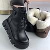 Womens Snow Boots 2026 Winter New Platform Cotton Shoe Retro Black/Brown Round Toe Lace-up Zipper Modern Motorcycle Boot