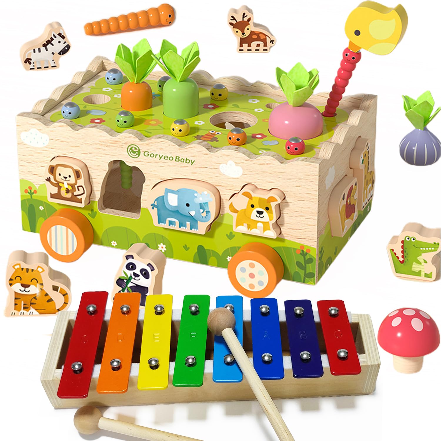 

UQTOO Wooden Toys for Montessori Shape Matching Educational Toy for Boys and Birthday Multifunctional Wooden Car Early Fingertip Activity Cube Kids,