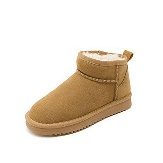 2024 Women's Genuine Leather Snow Boots: Short, Warm Bread Style Cotton Footwear with Plus Velvet