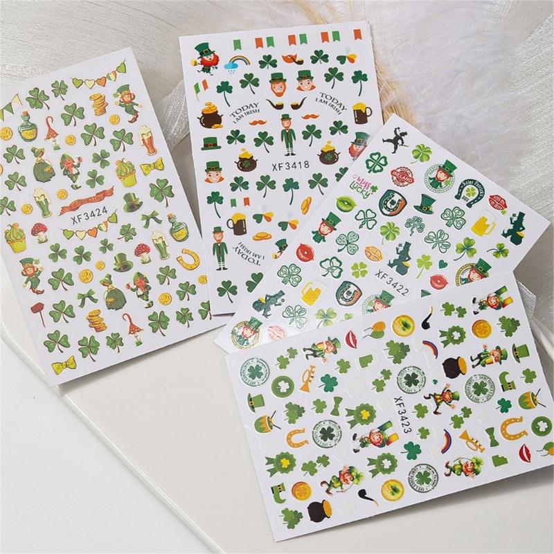Saint Patrick’s Day Nails Art Stickers Green Shamrock Nails Decals Adhesive Nail Sticker Nails Art Decoration
