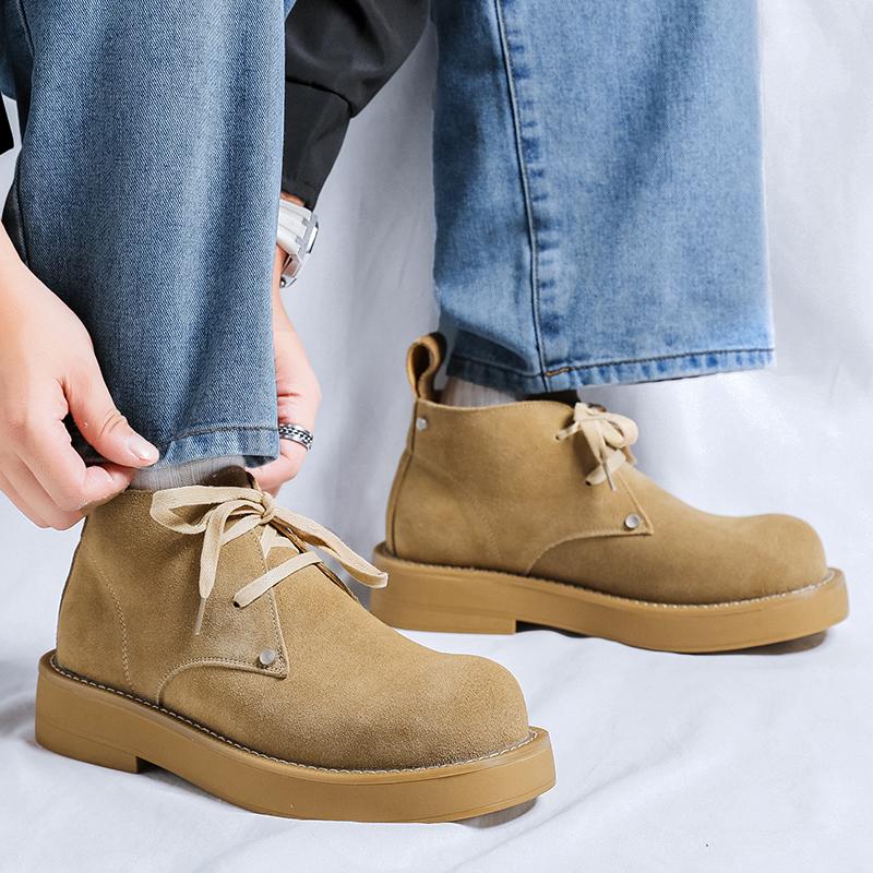 Fashion Real Leather Men Casual Luxury Boots British Retro Short Shoes Outdoor Tooling Desert Boots Classics Comfy Anti-slip Ankle Boots