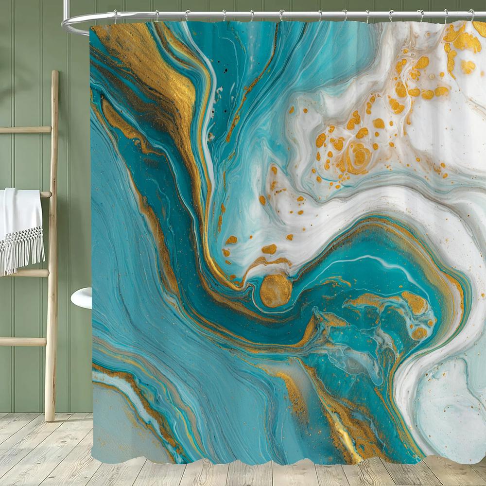 Blue Gold Textured Marble Shower Curtain Black White Natural Art Pattern Polyester Fabric Washable Shower Curtain Bathroom Decor