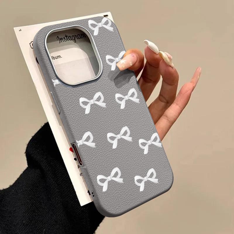 Husă Subțire din TPU cu Textură de Piele, cu Imprimeu Bowknot în Culoare Solidă Pentru iPhone 16 15 Pro Max 14 Pro 13 12 11, Rezistentă la Șocuri, Moale, Mată
