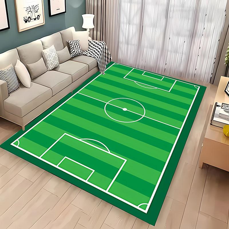 Cartoon Football Field Carpet Sports Theme Play Mat for Boys Girls Green Soccer Field Floor Mats Gift for Football/Soccer Lovers