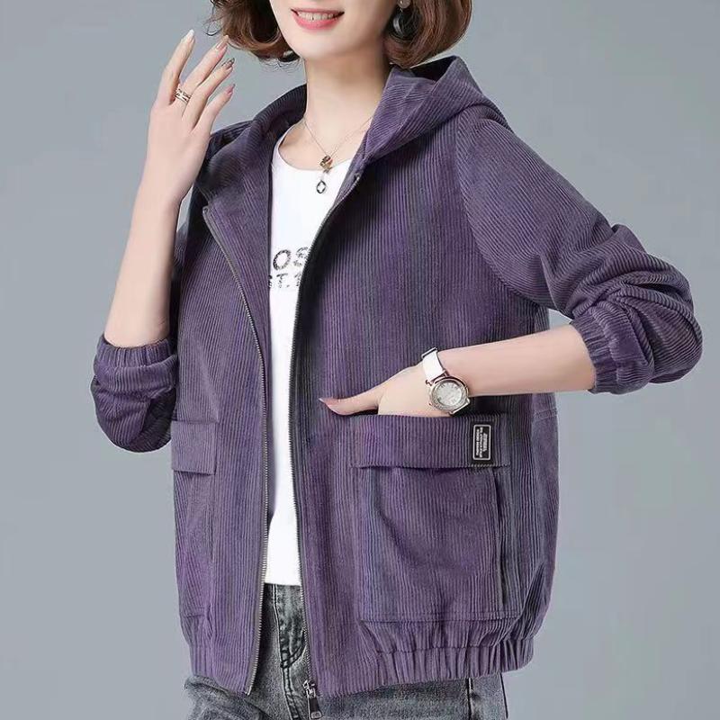 

Осінньо-зимовий модний вельветовий напівпальто з капюшоном для жінок Вільне пальто з довгими рукавами Кардиган Пальто з капюшоном великого розміру 4XL фіолетовий