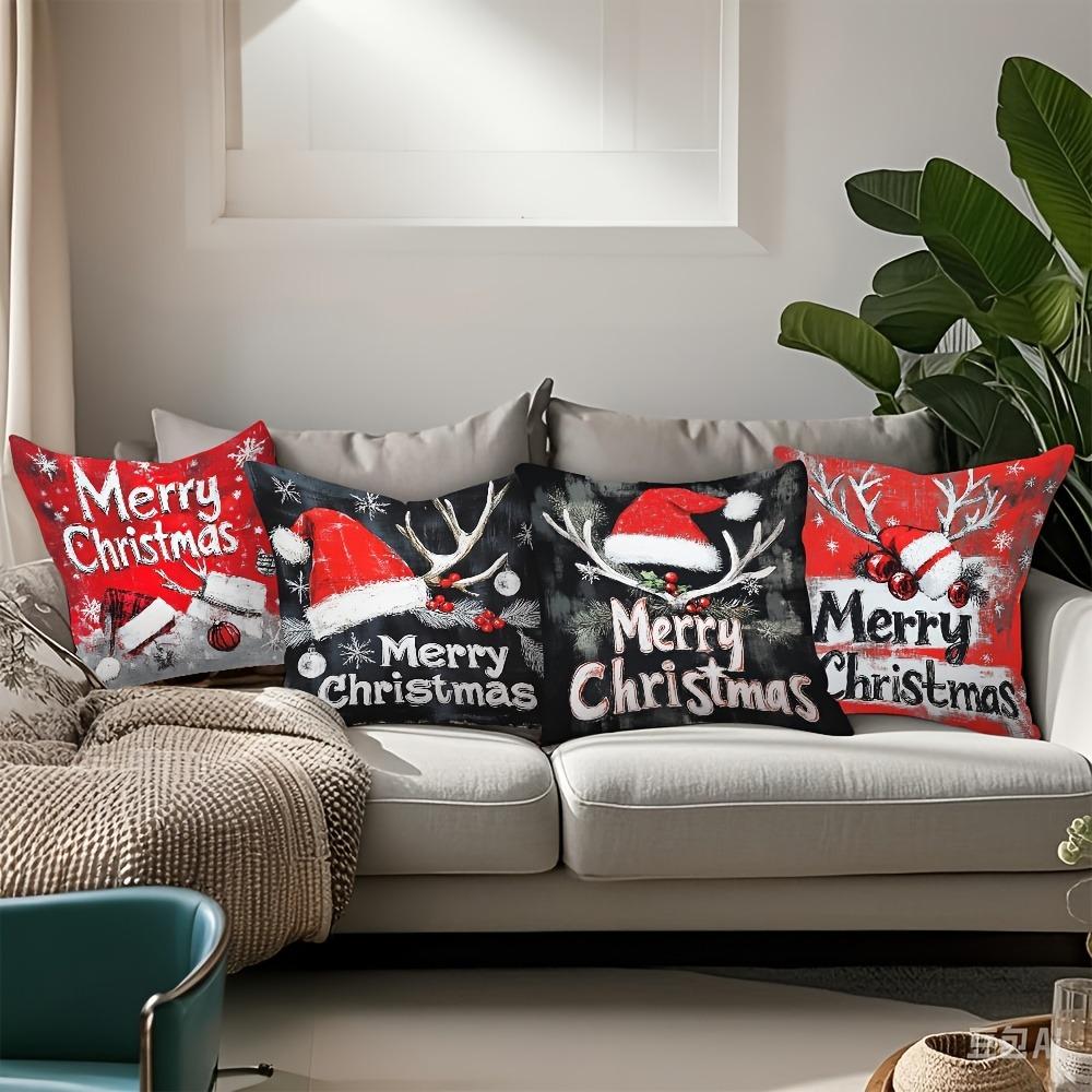 Home Decor Merry Christmas Decorative Pillow Covers Set Pattern Cushion Cover Suitable For Sofa Bedroom Car Pillow Cover