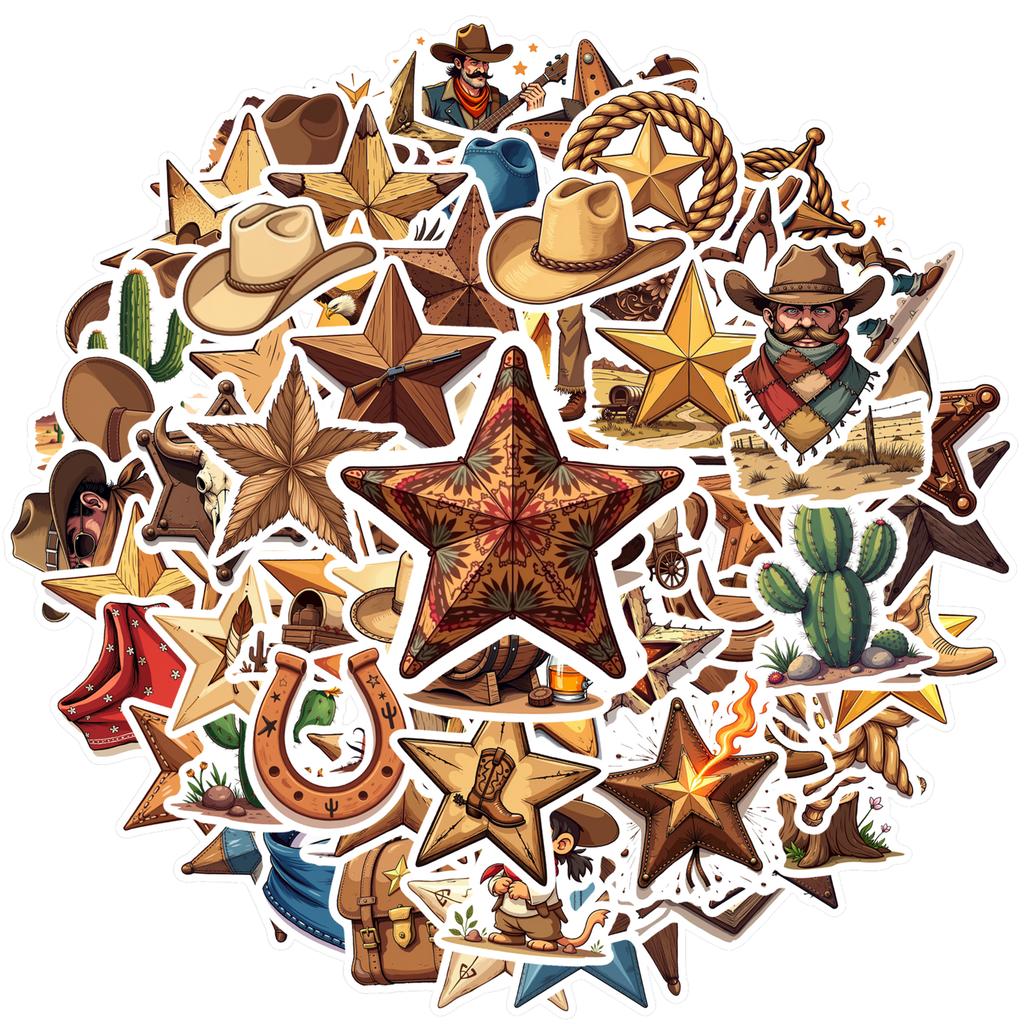 35pcs-150pcs Western Western Decals Vintage Star Star Sticker Pack Cowboy Stickers For Phone Laptop