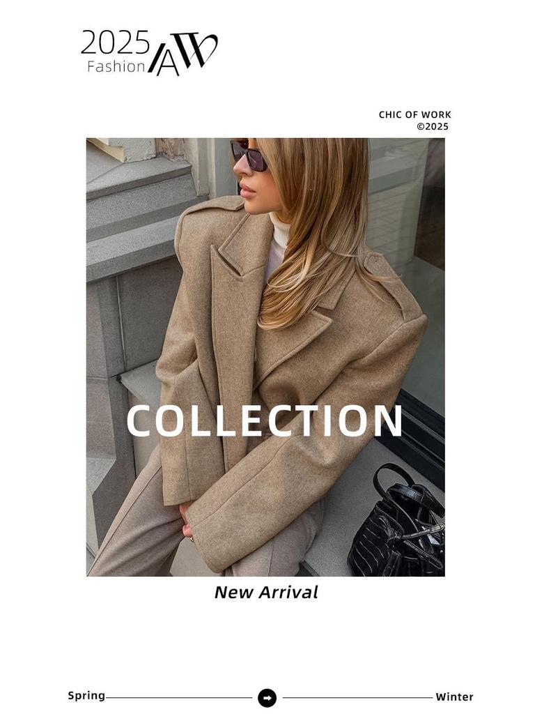 European and American Autumn/Winter Woolen Suit: Women's High-End Fashion Large Lapel Casual Short Coat