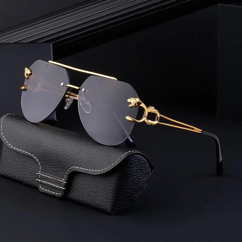 New Rimless Sunglasses Pilot Fashion Metal Frame Women Men Large Round Sun Glasses for Female Male Gradient Traveling Oculos