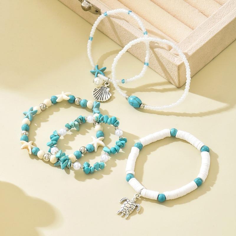 Handgewebtes Türkis Perlenarmband Damen Sommer Strandurlaub Wind Meeresschildkröte Schale Anhänger Armband