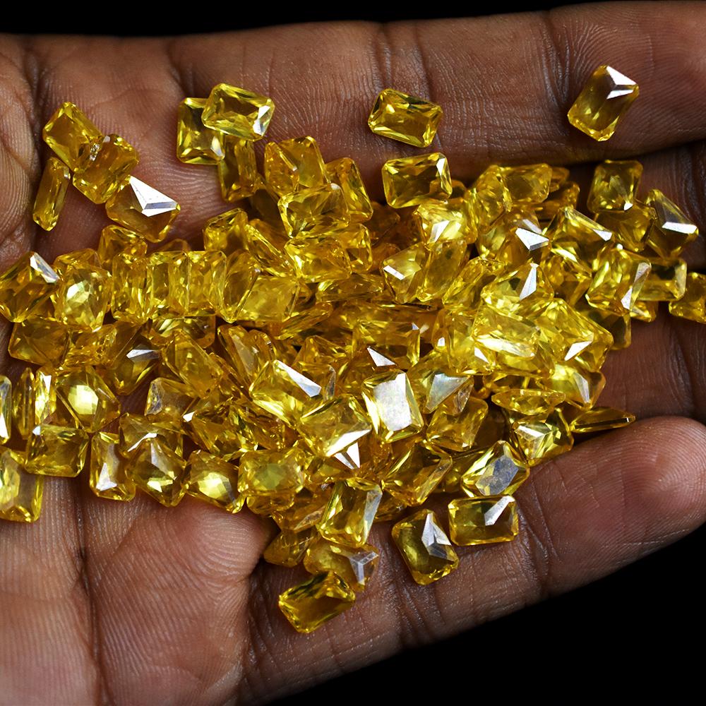 NATURAL Yellow Sapphire 12 Pcs 7x5 mm AA++ Certified Emerald Cut Gemstone Lot
