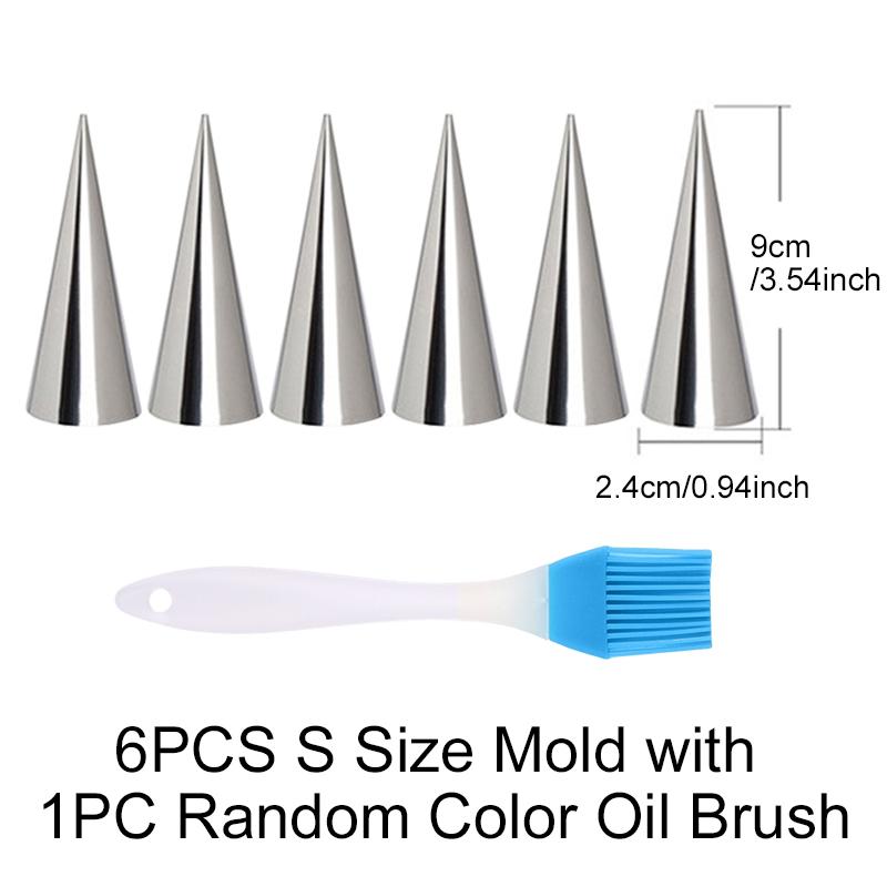 

6PCS Conical Tube Mold with Random Color Oil Brush Stainless Steel Croissants Desserts Handmade Pastry Molds Kitchen Gadgets ZYF
