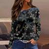 Women's Fashion Hem Slit Casual Christmas Printed Round Neck Long Sleeve Top