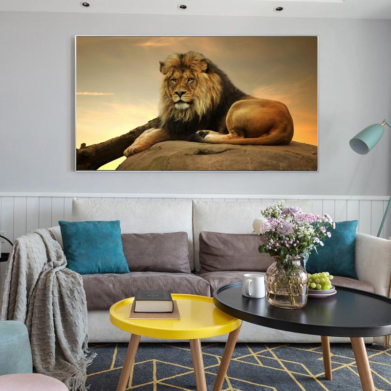 Postere și imprimeuri moderne cu animale, artă pe perete, pictură pe pânză, cu leu, imagini de perete pentru living, decorarea casei, fără cadru
