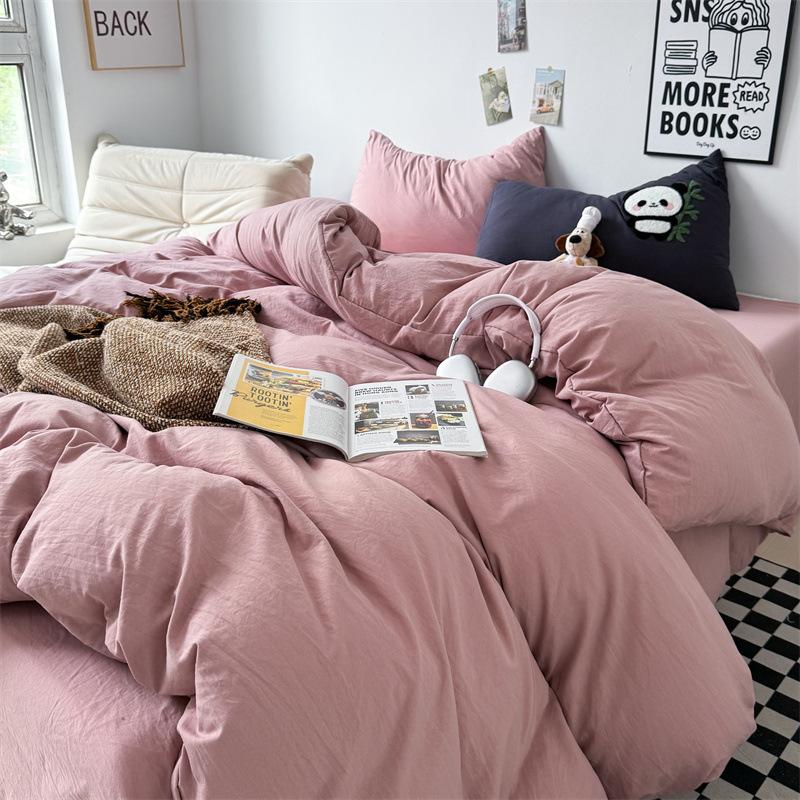 Cotton 4pcs set can sleep naked, super soft pure cotton quilt cover, student dormitory three-piece set, bed sheet, bed hat