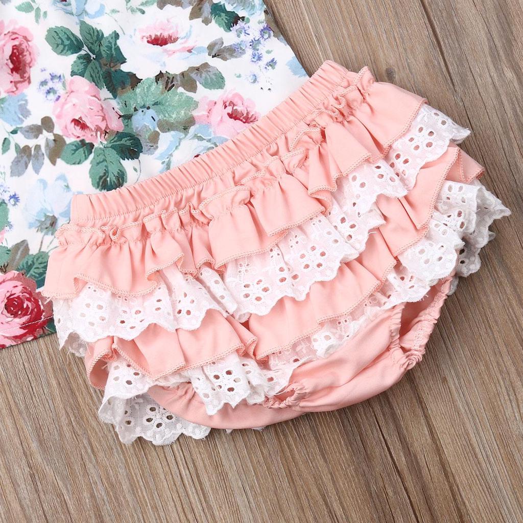 Toddler Kids Baby Girl 0-3Y Clothes Sets Ruffles Short Sleeve Floral Tops PP Shorts Headband Outfits Clothes Set