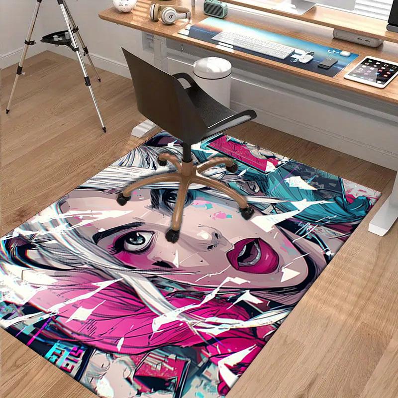 1pc Office Carpet Chair Mats Cyberpunk Anime Girl Perfect for Decorating Office Chairs, Living Rooms, Or Bedrooms,Polyester Carpet