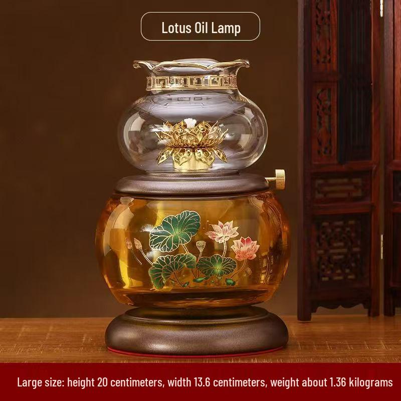 Large Windproof Crystal Oil Lamp Holder for Buddha Offering - Heat-Resistant for Long-Burning Liquid Ghee in Household or Temple.