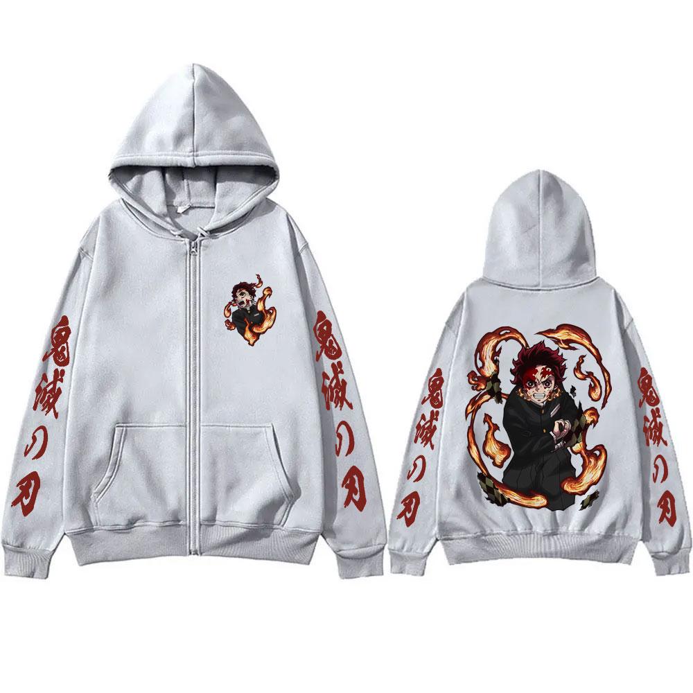 Anime Demon Slayer Kamado Tanjirou Zipper Hoodie Men Women Clothing Fashion Oversized Zip Up Jacket Male Long Sleeve Sweatshirt