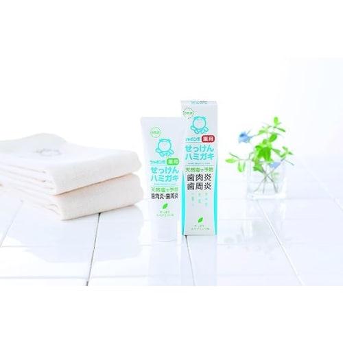 Shabondama Soap Toothpaste, Medicated, 80g X 4 Packs, Includes Original Pocket Tissues