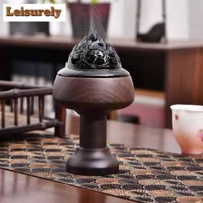 Antieke Zwarte Sandelhout Rookverspreider Retro Lotus Lamp Aromatherapie Oven Binnen Hoge Voet Plaat Rookkanjer Brander Houder Ambachten