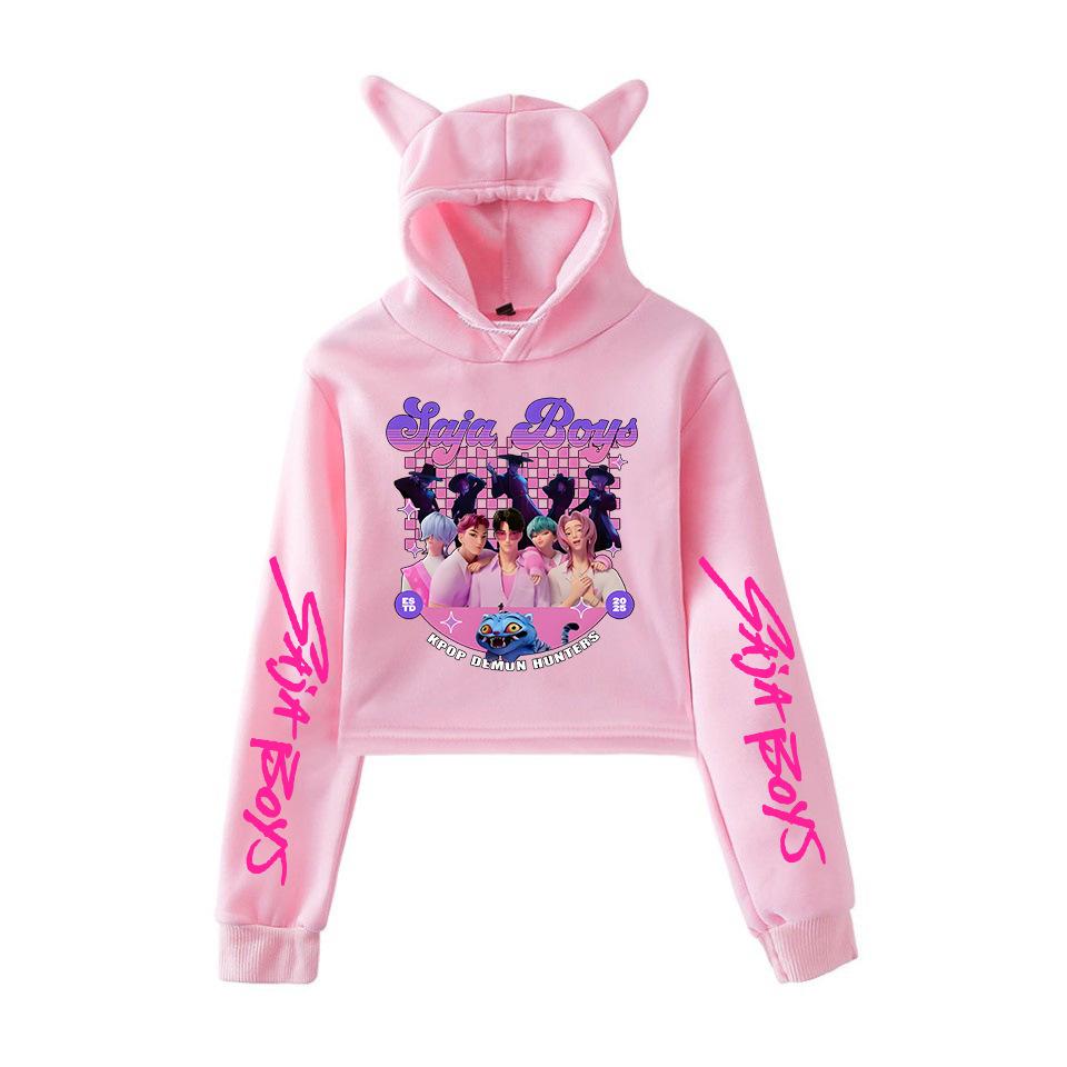 KPop Demon Hunters Ταινία Χαρακτήρες Φούτερ με Κουκούλα Γυναικεία Αυτιά Γάτας Μακρυμάνικο Crop Tops Κορίτσια Μόδα Φούτερ Δώρο για Φανς Ρούχα Κοριτσιών