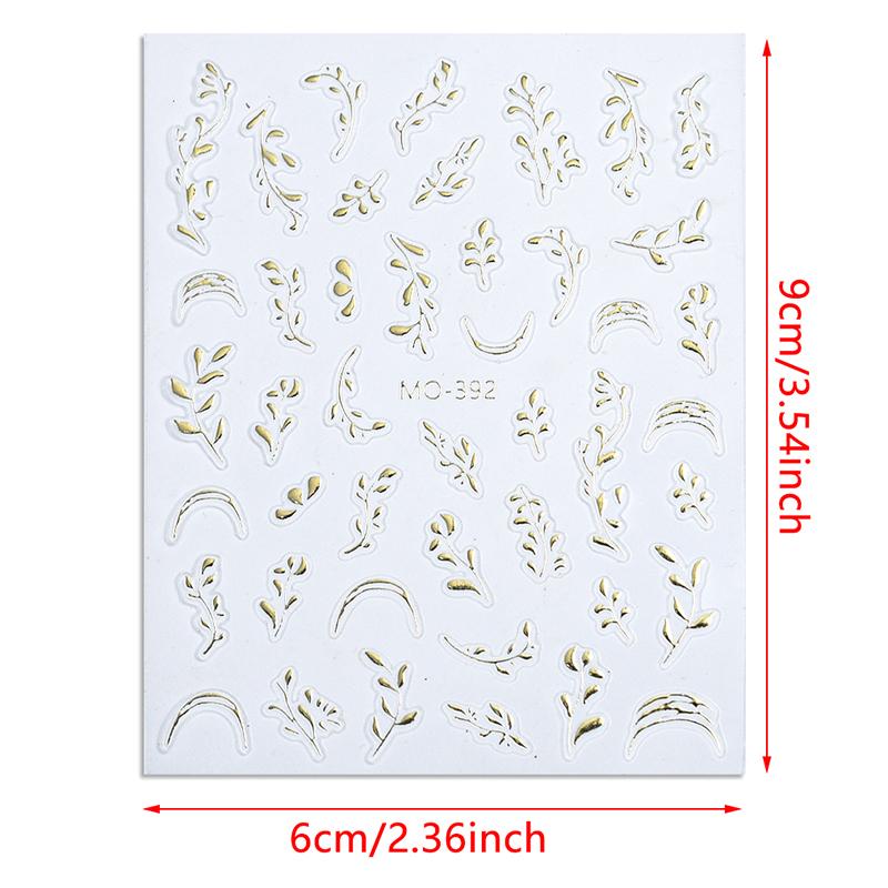 3D Back Glue Nail Stickers Gilded Leaf Transfer Slider Nail Art Decoration Beauty Nail Decals