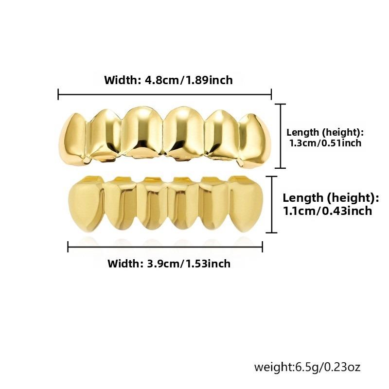 Hip Hop 6/6 Teeth Grills Hip Hop 14K Gold Plated Tooth Caps Decor Braces Punk Cosplay Party Braces For Fashion Women Men Jewelry