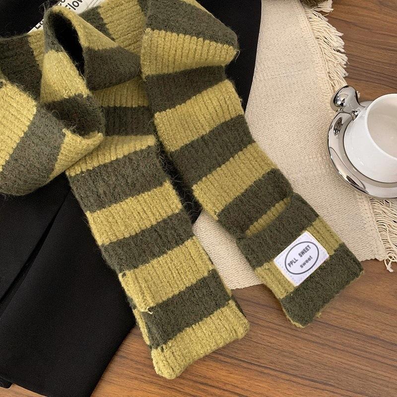 Japanese Style Fashion Striped Scarf Y2K Harajuku Gothic Long Striped Scarves Thicken Warm Knitted Streetwear Winter Shawl New