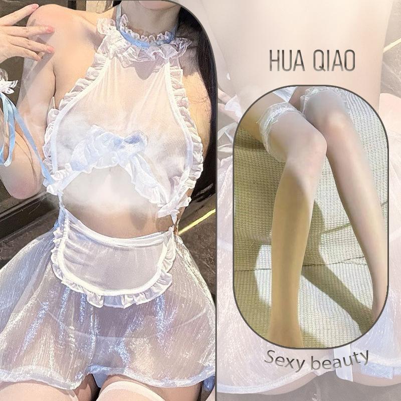 Sexy lingerie sexy maid lace back strap neck thin flash perspective gauze skirt uniform abstinence