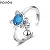 Korean Trend Blue Cat Opening Ring For Women Exquisite Crystal Zircon Adjustable Ring Accessories Cute Girl Jewelry Gift