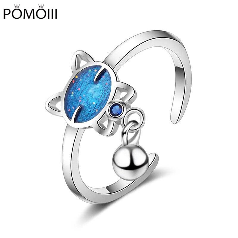 Korean Trend Blue Cat Opening Ring For Women Exquisite Crystal Zircon Adjustable Ring Accessories Cute Girl Jewelry Gift