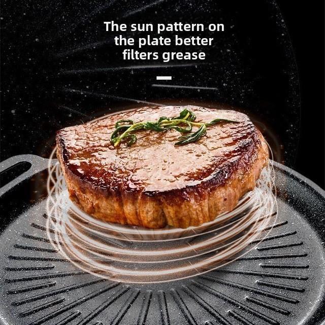Round Cast Iron Grill Pan For Outdoor Barbecue And Home Use With Sun Pattern Design
