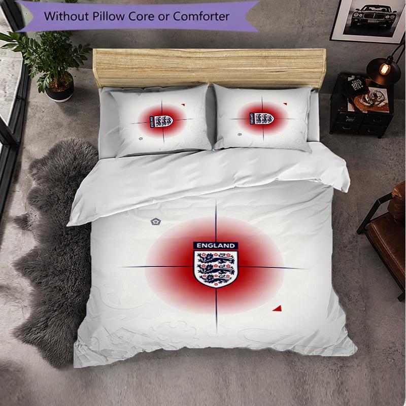 England Football Pattern 3 Pieces Bedding Set Soft Microfiber Duvet Cover with Pillow Cases for Bedroom