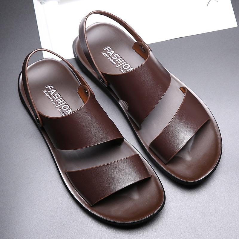 Fashion Brand New Men Sandals High Quality Men Slippers Genuine Leather Shoes Beach Flip-flops Outdoor Soft Soled Open Toe Roman Sandals