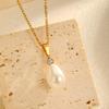 Exquisite Zircon Imitation Pearl Pendant Necklace for Women,Gold Color Stainless Steel Water Drop Necklaces,Fashion Jewelry Gift