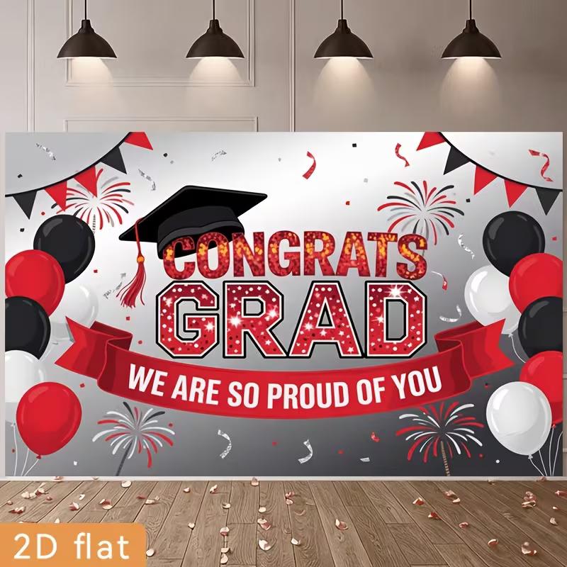 2D Flat Red Black Graduation Banner for 2025 Graduation Photoshoot 47.2x31.5inch/120*80cm