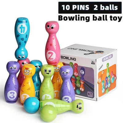 Bowlingspielzeug für Kinder, lustiger Ausdruck, geeignet für die Freizeit drinnen und draußen, Stapelspielzeug, Geschenkverpackung, 10 Flaschen, 2 Bälle