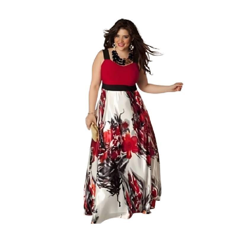 Elegant 2019 Floral Print Sleeveless Maxi Dress For Women In Plus Size Cotton Blend