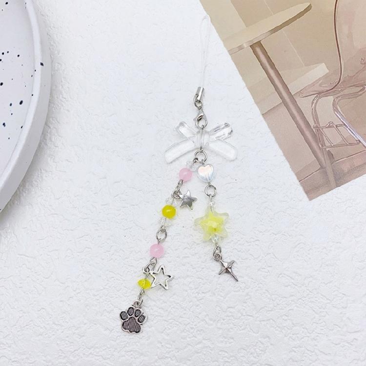 Elegant Phone Pendant Keychain Beaded Bowknot Keyring Decorative Straps Accessory for Wallet Bag Keychain Case