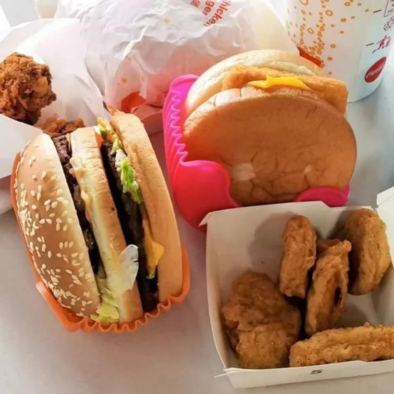 4pcs Silicone Hamburger Holders Retractable Burger Clip Sandwich Hamburger Fixed Box Pancake Holders Kitchen Specialty Tools